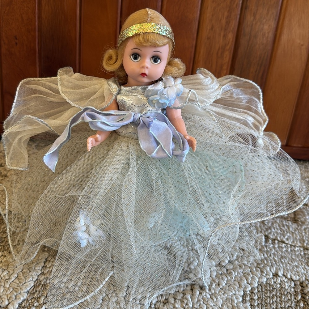 Rare madame Alexander Christmas collectible 8” doll with Kaiser doll stand